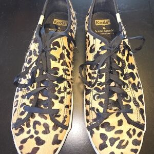 Keds Leopard Print Lace-Up Sneakers - Black & Tan 100% Cow Hair